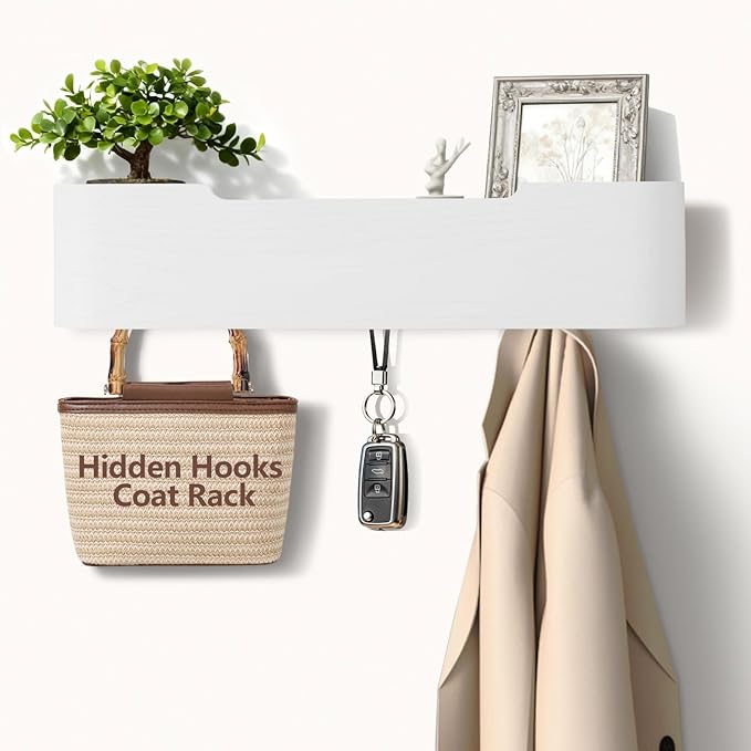 Coat Rack Wall Mount with Hidden Hooks Modern Key Holder Wood Entryway Hook by Jadoxy