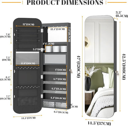 Vlsrka 47.2" LED Mirror Jewelry Cabinet, Wall/Door Mounted Full Length Mirror - Image 6