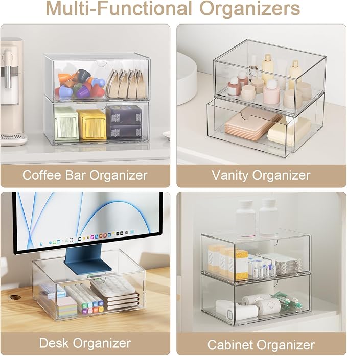 Clear Stackable Storage Drawers, 2 Pack Acrylic Makeup Organizers - Image 7