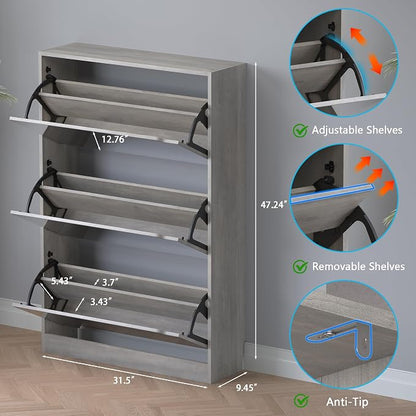 BORNOON Shoe Cabinet with 3-Flip Mirror Drawers, Freestanding Shoe Rack - Image 2