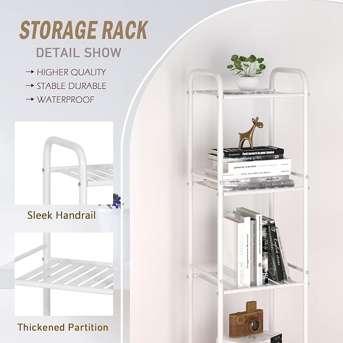 JSB 5 Tier Narrow Bathroom Shelving Unit, Kitchen Storage Rack Organizer Metal - Image 3