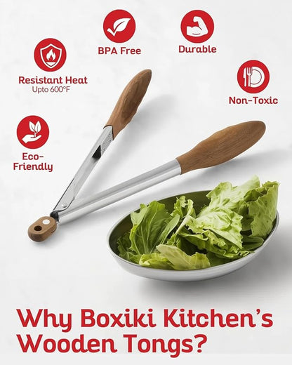 Boxiki Kitchen Wooden Tongs for Cooking - Image 4