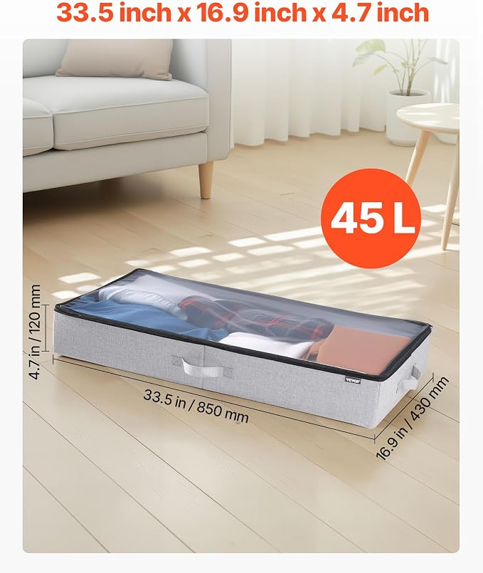 VEVOR Under Bed Storage with Clear Lids, 33.5 x 16.9 x 4.7 Inch, 45L Large - Image 3