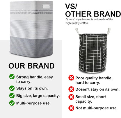 Laundry Hamper, Large Woven Rope Tall Laundry Basket - Image 6
