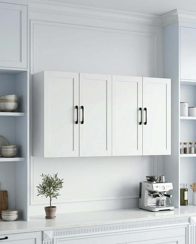 Wall Cabinet with Adjustable Shelves, Laundry Room Cabinet with 4 Doors - Image 5