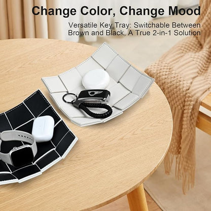 PU Leather Valet Tray for Men Women Key Holder Bowl for Entryway Table Bedside - Image 2