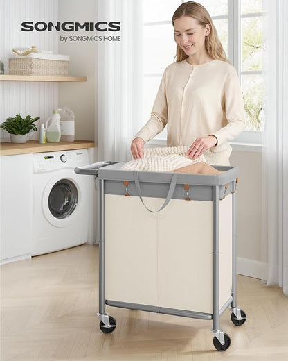 SONGMICS Laundry Basket with Wheels, 2-Section Rolling Laundry Hamper, 37 - Image 2