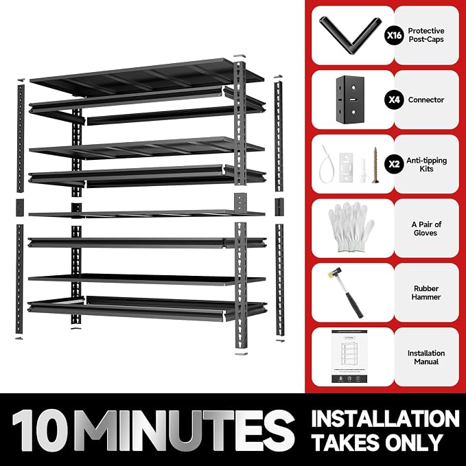 4-Tier 40" W X 20" D X 60" H Storage Shelves 2500LBS Garage Shelving Metal - Image 7
