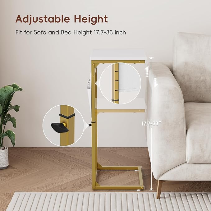 Vagusicc C Shaped End Table, Adjustable Height Small Couch Side Table - Image 7