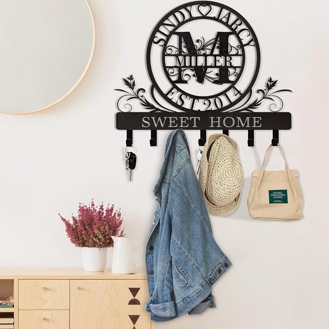 Personalized Key Holder for Wall, Custom Family Name Metal Wall Key Hanger - Image 3