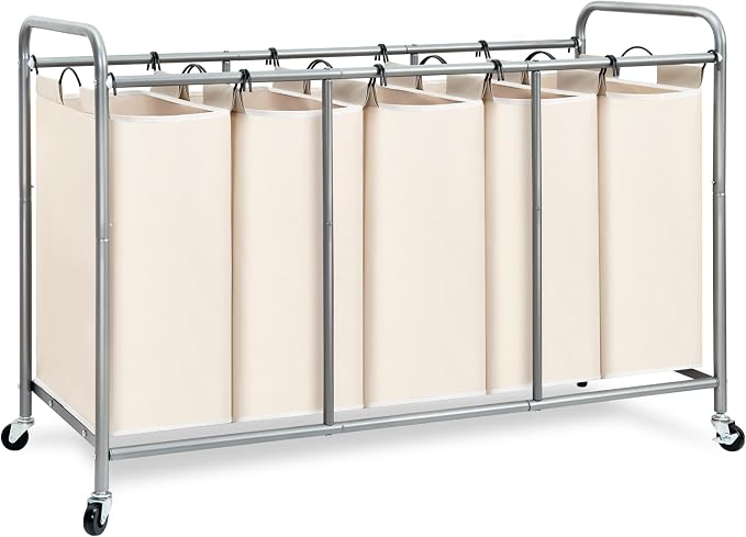 STORAGE MANIAC 5 Section Laundry Sorter, 5 Bins Rolling Separator Laundry Basket by STORAGEMANIAC