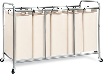 STORAGE MANIAC 5 Section Laundry Sorter, 5 Bins Rolling Separator Laundry Basket by STORAGEMANIAC