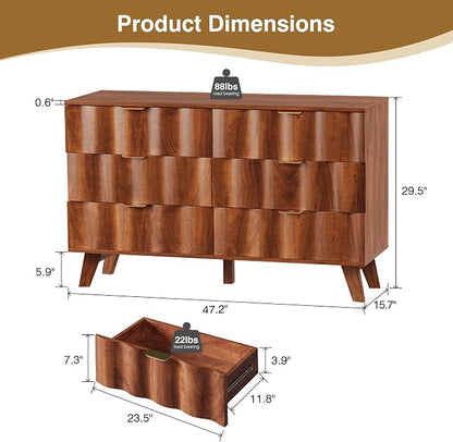 6 Drawer Dresser, Modern Fluted Storage Dresser - Image 2