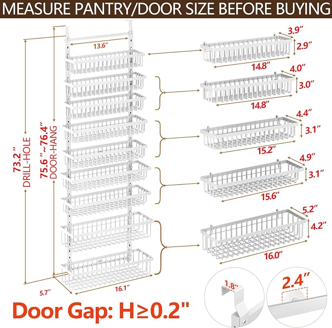 POKIPO 9 Tier Over The Door Pantry Organizer, 2 in 1 Wall Mount or Hanging - Image 2