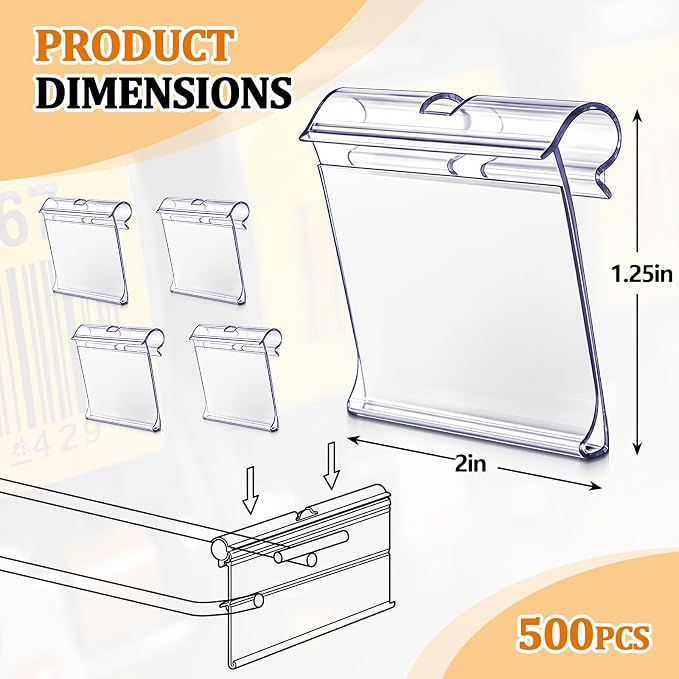 500 Pcs 2" x 1.25" Hook Scanner Plates Shelf Label Holders, Reusable Flip-open - Image 2