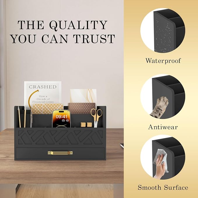 Bamboo Mail Organizer Countertop Wood Desk Organizer Drawer Tabletop Storage - Image 3