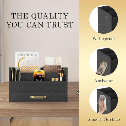 Bamboo Mail Organizer Countertop Wood Desk Organizer Drawer Tabletop Storage - Image 3