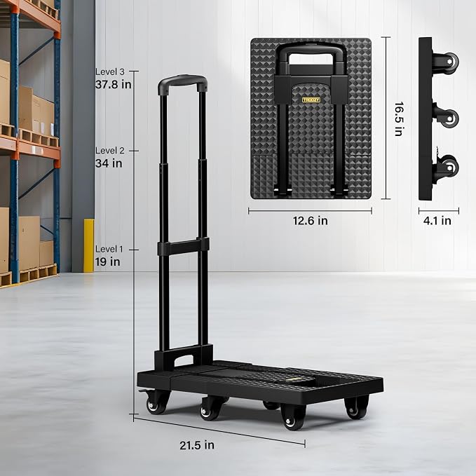 Dolly Cart with Wheels 440lbs, Folding Hand Truck with 6 TPE Wheels & 21 in - Image 8