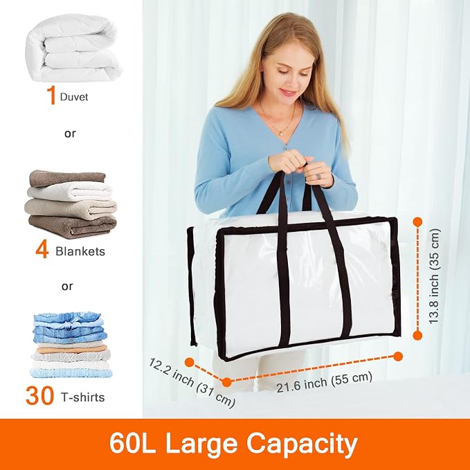 Vieshful 3 Pack Clear Comforter Storage Bag, 60L Clothes Storage Bag - Image 2