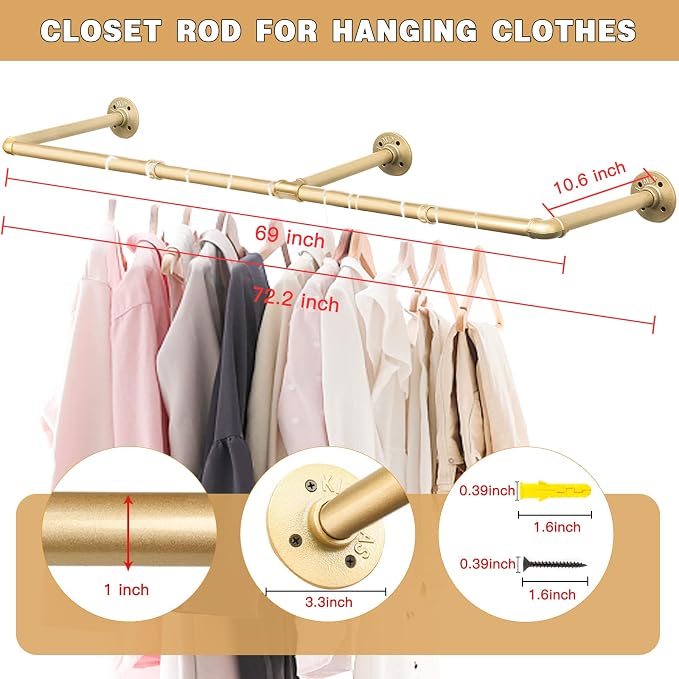 Wall Industrial Pipe Clothes Racks, DIY Floating Hanger Rustic Home Pipe Decor - Image 4