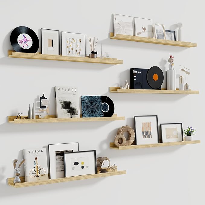 Fun Memories Picture Ledge Shelf, 48 Inch Long Floating Shelves Set of 6 by FunMemories
