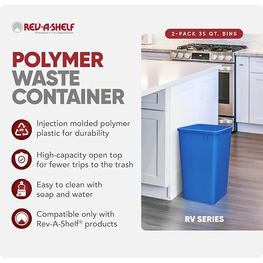 Rev-A-Shelf 2-Pack 35 Quart Polymer Replacement Trash Bin, Recycle Waste - Image 2
