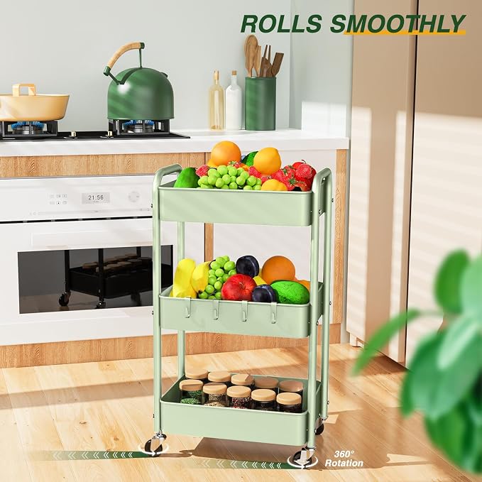 LEHOM 3 Tier Rolling Storage Cart, Metal Trolley Utility Cart - Image 4