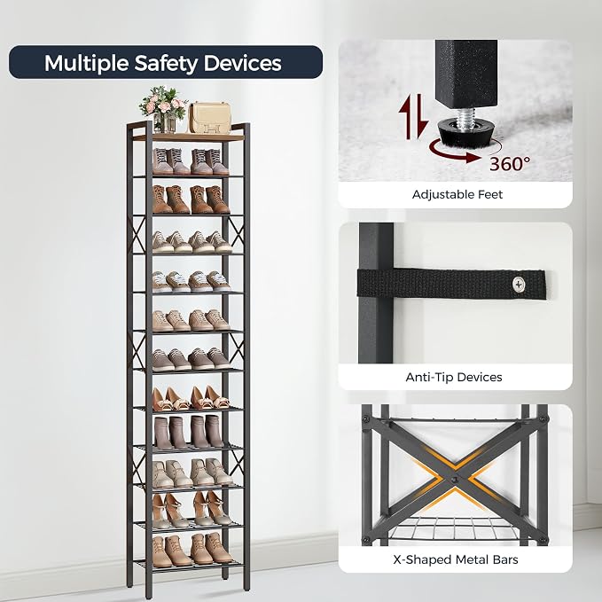 YATINEY 12-Tier Narrow Shoe Rack, Tall Shoe Rack - Image 6