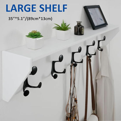 WEBI Wall Shelf with Hooks Underneath, 35” Long Wall Mounted Coat Rack with - Image 8