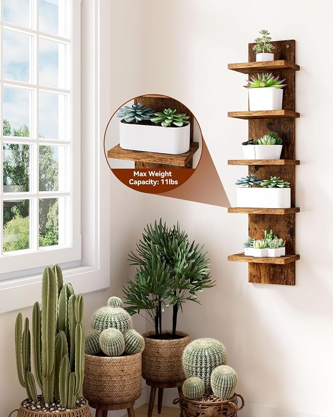 IBUYKE 5 Tier Wall Shelf Unit, Floating Storage Shelf Brown WBC009H-2 | - Image 8