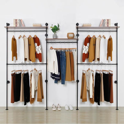 Industrial Iron Pipe Clothing Rack, 40inch Black Vintage Retro Shelving Wall by EDCB