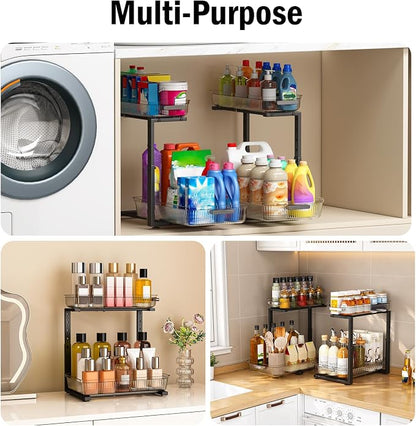 ARSTPEOE 2 Pack Double Sliding Under Sink Organizers and Storage, Two Tier - Image 3