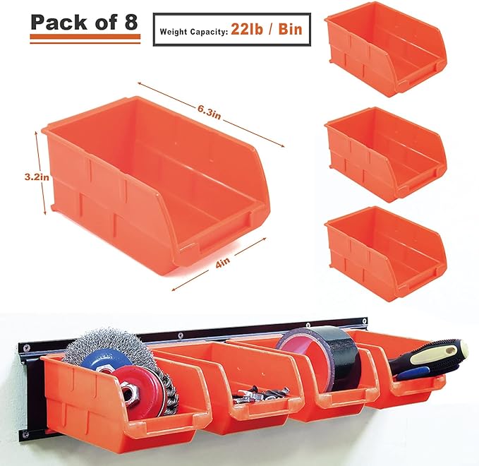 Wallmaster 8-Bin Storage Bins Garage Rack System 2-Tier Orange Tool Organizers - Image 3