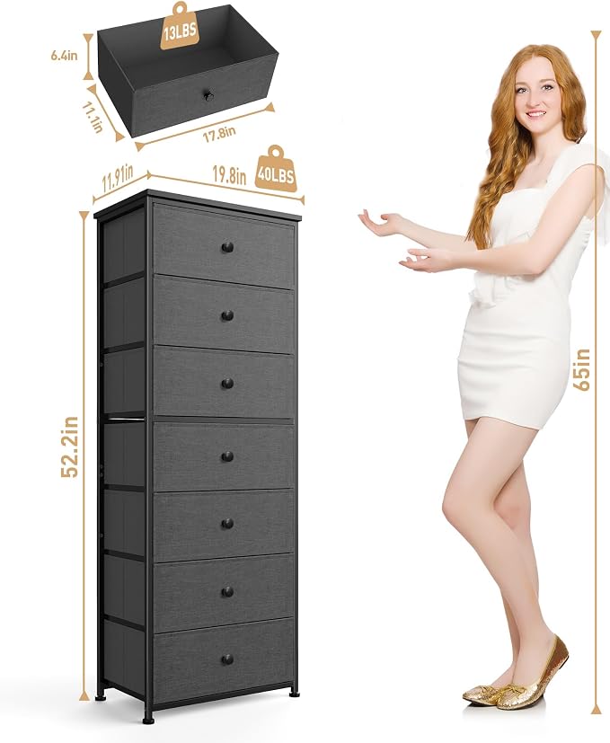 Mifuro Tall Fabric Dresser for Bedroom, Vertical Storage Organizer Tower - Image 3