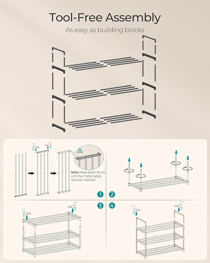 SONGMICS Shoe Rack, 3-Tier Shoe Organizer, Metal Storage Shelf, Upright or - Image 5