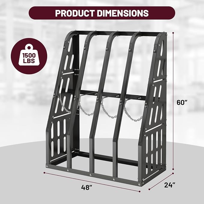 Vertical Long Parts Storage Rack, 500 lb Capacity, 4-Bay Black Steel Bar/Lumber - Image 2