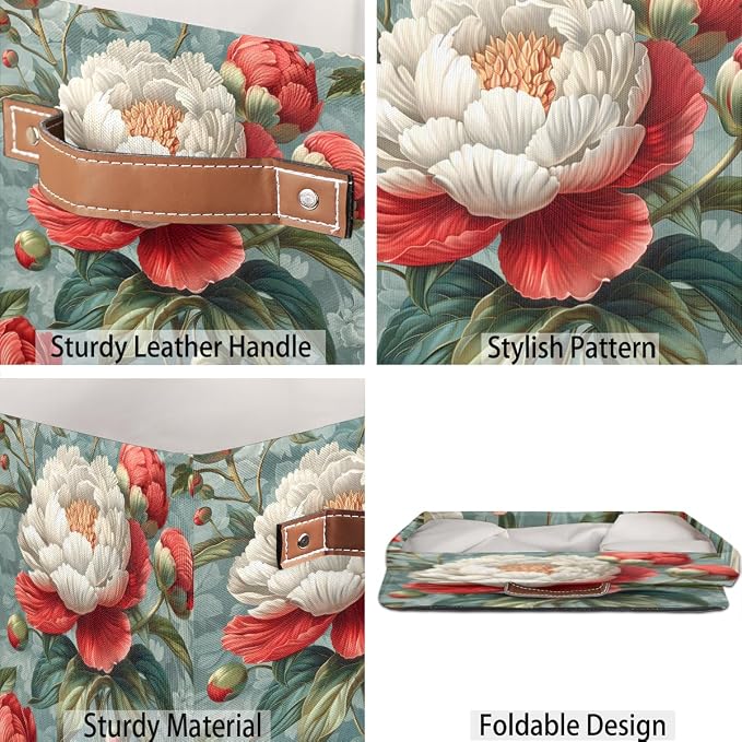 TropicalLife 13x13x13 Inch Large Fabric Storage Cube Retro Rose Foldable - Image 5