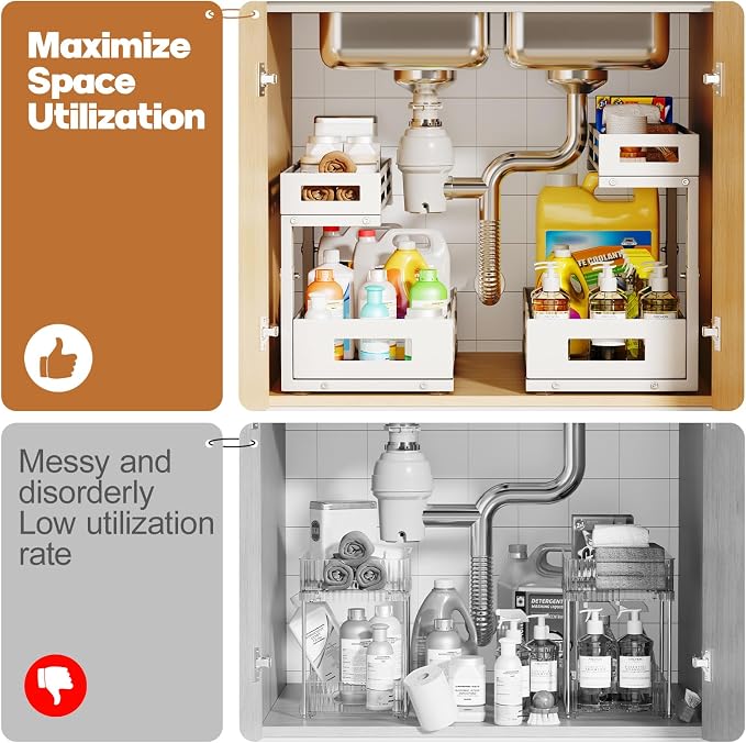 2-Pack 17"Deep Under Sink Organizer And Storage, 2-Tier L-Shaped Pull Out - Image 4