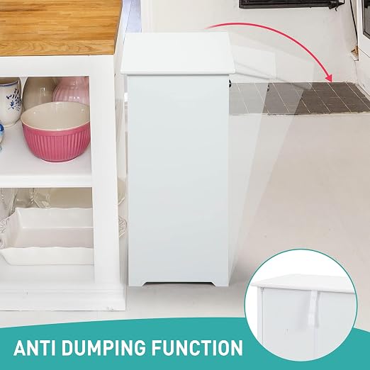 JAXPETY Tilt Out Trash Cabinet Kitchen Trash Can Holder Wood Laundry Hamper - Image 7