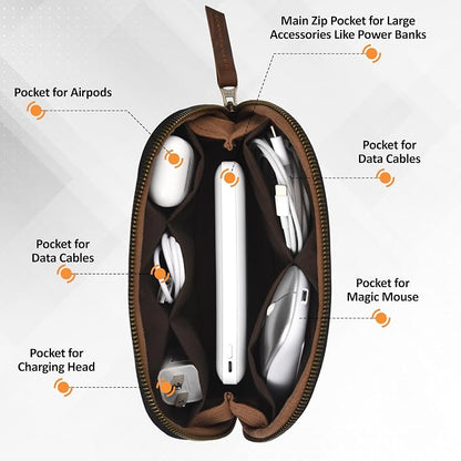 Leather Tech Pouch for Cables Chargers Phone | Tech Bag | Zipper Travel - Image 3