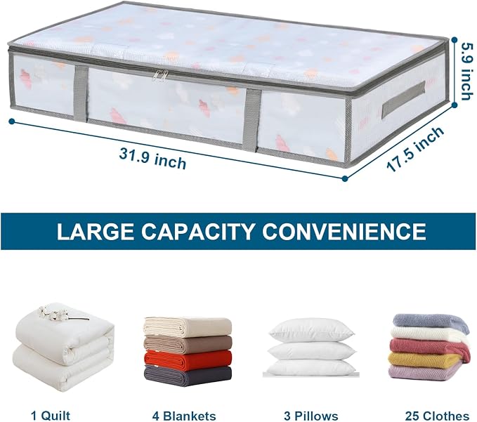 2 Pack Under Bed Storage Containers Bins, Humid-Proof Plastic Underbed Storage - Image 2
