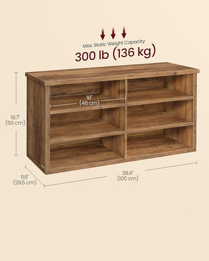 VASAGLE Shoe Bench, Storage Bench, 6 Compartments, Adjustable Shelves, - Image 3