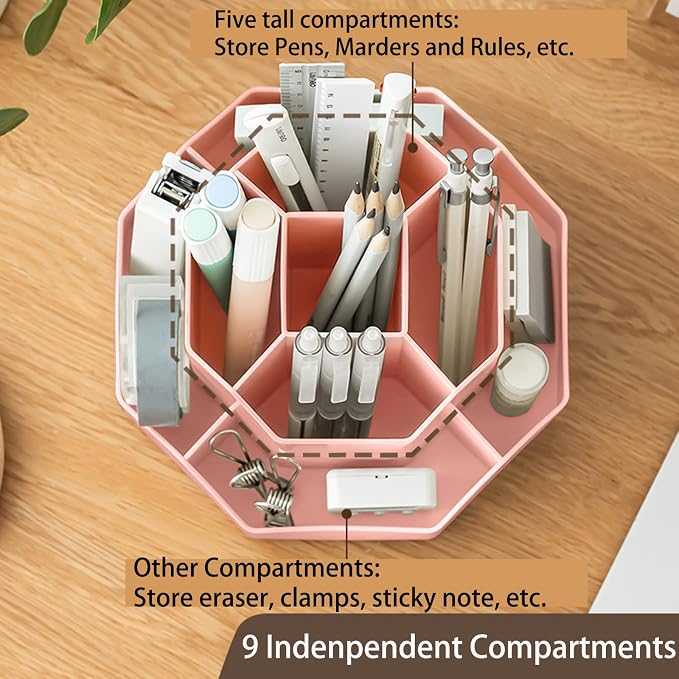 Pencil Pen Holder for Desk, 9 Slots 360 Degree Rotating Desk Organizer - Image 4