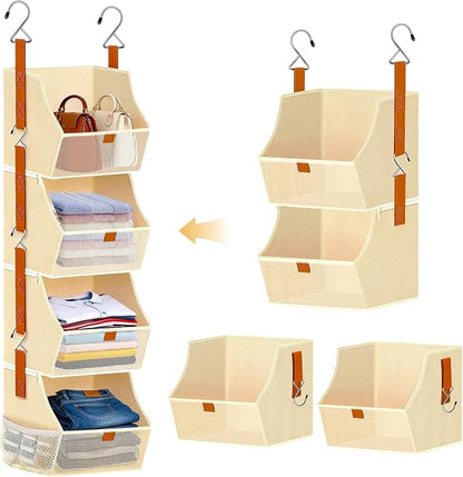 Fabric 4 Tier Hanging Closet Organizers Heavy Duty Shelf Hanging Storage Towel by Unknown