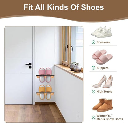 2-Pack Wall Mounted Shoe Rack, Wooden & Metal Foldable Shoe Rack - Image 4