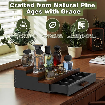 Perfume Cologne Organizer for Men: 3 Tier Wooden Perfumes Stand, Desktop Parfum - Image 2