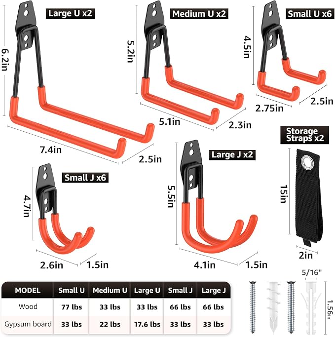 20 Pack Utility Steel Heavy Duty Wall Mount Garage Hooks, - Image 2