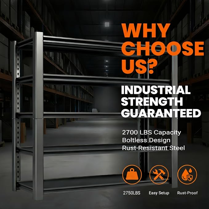 2750 LBS Heavy Duty Garage Shelving, Adjustable Boltless Steel Storage Rack - Image 6