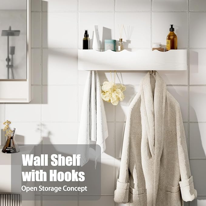 Coat Rack Wall Mount with Shelf 4 Hidden Hooks Modern Wooden Key Holder - Image 7