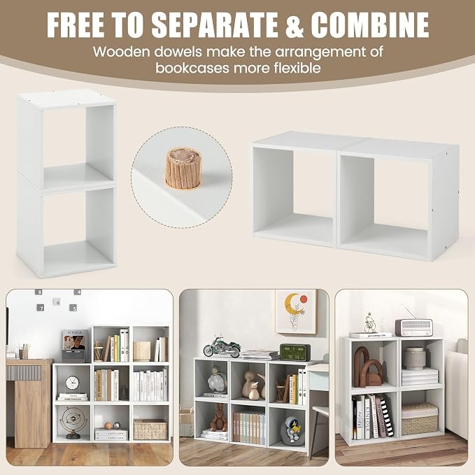 2 Stackable Cubes Bookcase, Wooden Cubby Storage Organizer - Image 9